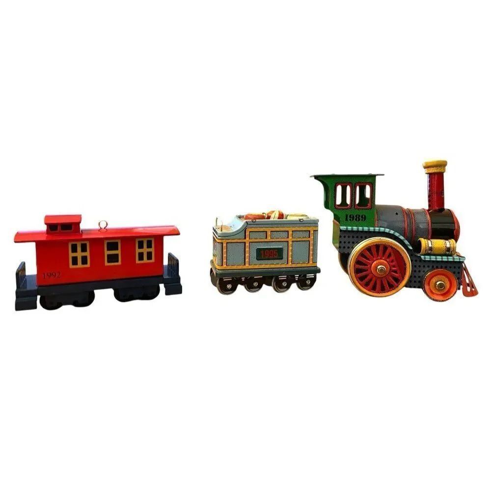 1989 Tin Locomotive 1995 Candy Train Car 1992 Metal Caboose Hallark Ornaments